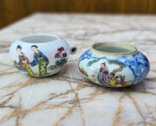 Chinese Antique Porcelain Republic Period Bird Cage Feeders x2 Famille Rose