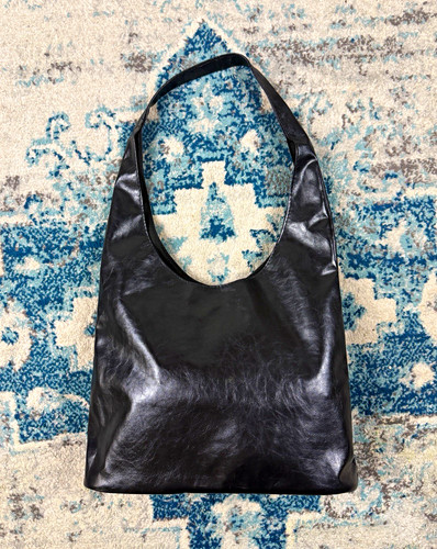 Black faux leather hobo - leather,