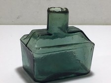 Nice SMOKEY TEAL Coloured Old BOAT Shaped Victorian Ink Bottle
