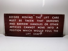 GENUINE ORIGINAL BRITISH RAIL ENAMEL SIGN BARROWS LIFT SHAFTS WORKSHOP REF0354