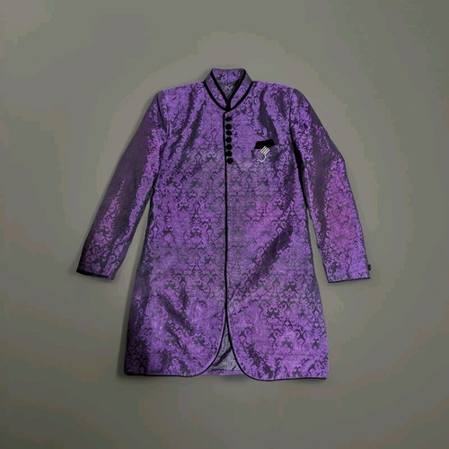 Men purple black sherwani - men's,