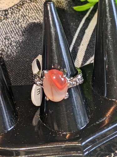 Red coral crystal ring size - coral,
