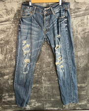 Christian Audigier Men’s Distressed Jeans 34x34 Blue Premium Denim Embroidered