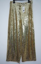 M&S GOLD SEQUIN WIDE LEG TROUSERS SIZE 14 R BNWT £59 XMAS PARTY