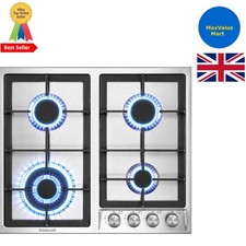 60cm Built-In Gas Hob: 4 Burner Stainless Steel Cooktop with Flame Protection