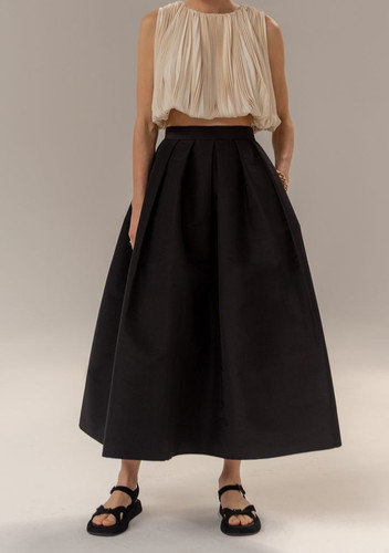 Black taffeta midi - skirt, with