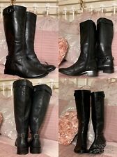Black LEATHER Knee High ZIP SIDE Cavalry Strap Riding Style Boots Size 4 Fiore