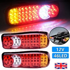 LED REAR TAIL LIGHTS PAIR 12V LAMP 5 FUNCTION TRAILER CARAVAN TRUCK LORRY 46 LED