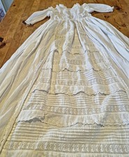 Vintage White Cotton Christening Gown  Broderie Anglaise