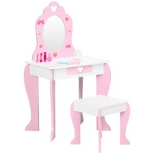 ZONEKIZ Kids Vanity Set w/ Mirror, Drawer, Cute Patterns, for Girls - Pink