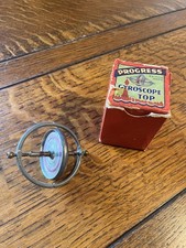 Vintage Mid Century Gyroscope Spinning Top Toy Metal Die Cast Original Box