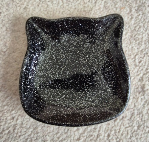 Black resin silver glitter cat - resin,
