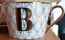 Fox & Ivy Tesco B Alphabet Letter Mug Art Deco Style Gold Trim Coffee Tea Cup 