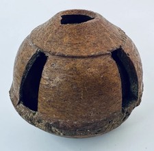 Vintage Brazil Nut Pod Amazon Art Hand Carved with Nuts inside 9cm Diameter