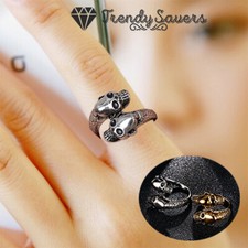 Double Skeleton Skull Biker Rings Stainless Steel Silver & Gold Punk Jewelry Men
