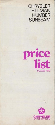 Chrysler price list - price, 1973