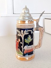 Vintage German Beer Stein Lidded Beer Tankard Collectable Embossed Stoneware