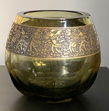 Vintage 1920s Moser Czech glass ovoid round vase Spartan series, Greek warriors