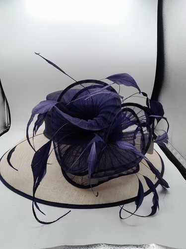 Navy blue cream sinamay - navy,