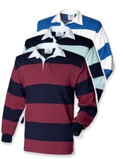 Mens Sewn Stripe Striped Cotton BURGUNDY BLUE or WHITE Casual Rugby Shirt S-XXL
