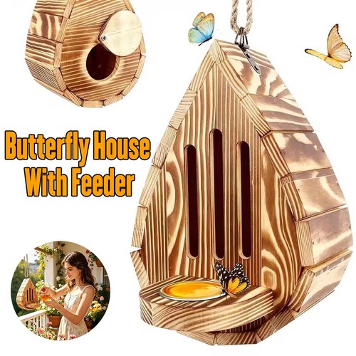 Hanging wood bee house - hanging,