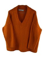 Zara Knit Womans Orange Wool Blend V Neck Knitted Sweatshirt Size S