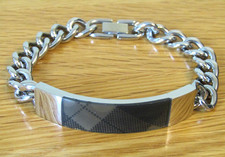 BRAND NEW  MENS BEN SHERMAN POLISHED STAINLESS STEEL AND TARTAN ID BRACELET 