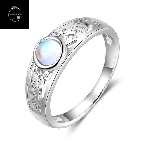Moonstone flower ring genuine - flower,