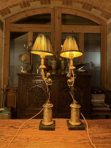 Pair bronze statue table - pair,