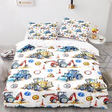 Excavator Tractor Quilt Duvet Cover Vehicle Kids Bedding Set Single Double Size