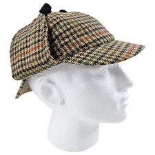 Mens Brown Check Wool Sherlock Holmes Deerstalker Hunter Detective Hat Size 56
