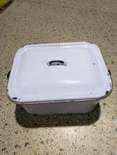Vintage Enamel Bread Bin White With Lid Handles