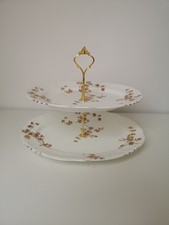 Vintage 2 Tier Oval Cake Stand White Floral