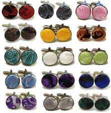 Men Paisley Woven Flower Cufflinks Steel Cuff Links Business Groom Wedding UK