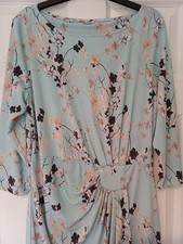 Lovely New Ladies Damart Pale Blue Floral Faux Wrap Dress, 3/4 Sleeves UK14 L42"