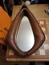 Antique Upcycled Large English Leather Teardrop Shape Horse Collar Mirror 26x17"