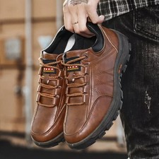 NEW MENS LEATHER SHOES TRAINERS CASUAL GYM WALKING SPORTS RUNNING SHOES SIZE@Hot