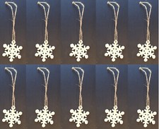10 Wooden Christmas Snowflakes Hanging Bauble Tree Decorations Snow flake Rustic