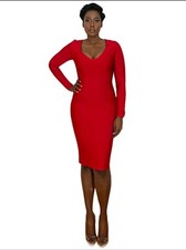 Red V Neck Midi Bandage Dress
