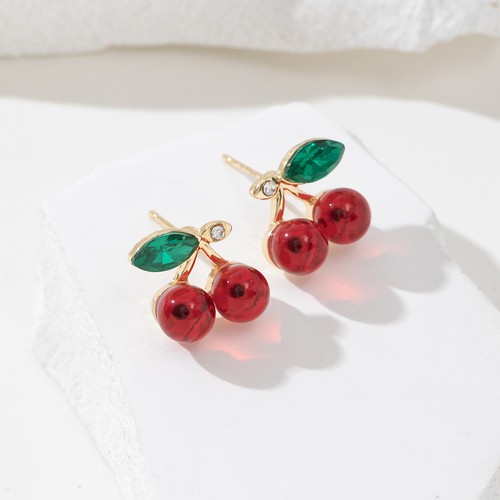 Red cherry stud earrings - red,