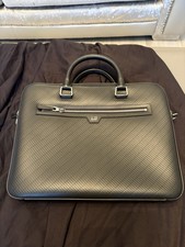 Authentic Alfred Dunhill Cadogan Engine-Turn Leather Briefcase in classic black.