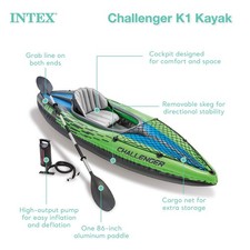 Intex K1 Challenger Inflatable Kayak Canoe Boat Fishing Oars Paddles Pump NEW