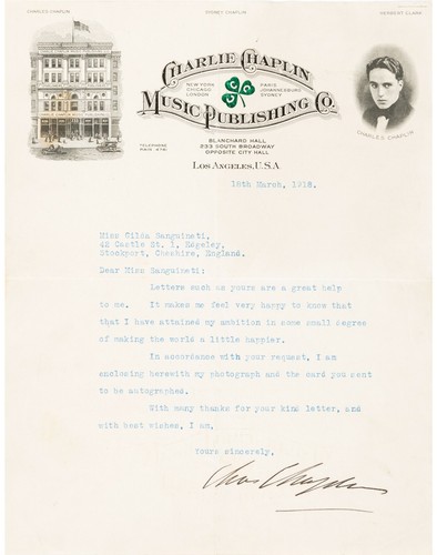 Charlie chaplin signed letter - charlie,