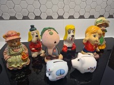 Vintage Ceramic Coin Banks 1970s 80s Collection Of 8 Bundle Yves Rocher 