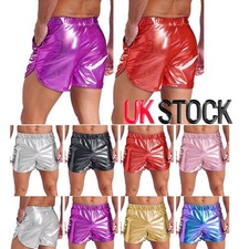 UK Mens Shiny Metallic Booty Shorts Hot Pants Nightwear Clubwear with Pockets