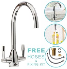 Modern Kitchen Sink Mixer Taps Swivel Spout Twin Lever Tap Mono Chrome Faucet