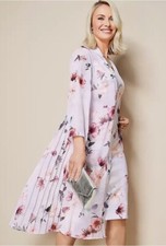 KALEIDOSCOPE UK 18 Scuba Dress & Long Chiffon Jacket, Coat. Pink Graphic Floral.