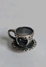 Retired Authentic PANDORA Tea Cup & Saucer Charm Sterling Silver
