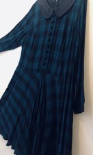 Women  black green plaid Check Tartan Vintage Style collarFit Flare Dress  24 bn