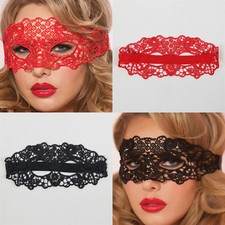 LACE EYE MASK MASQUERADE LADIES HALLOWEEN BLACK/RED VENETIAN FANCY DRESS NEW 